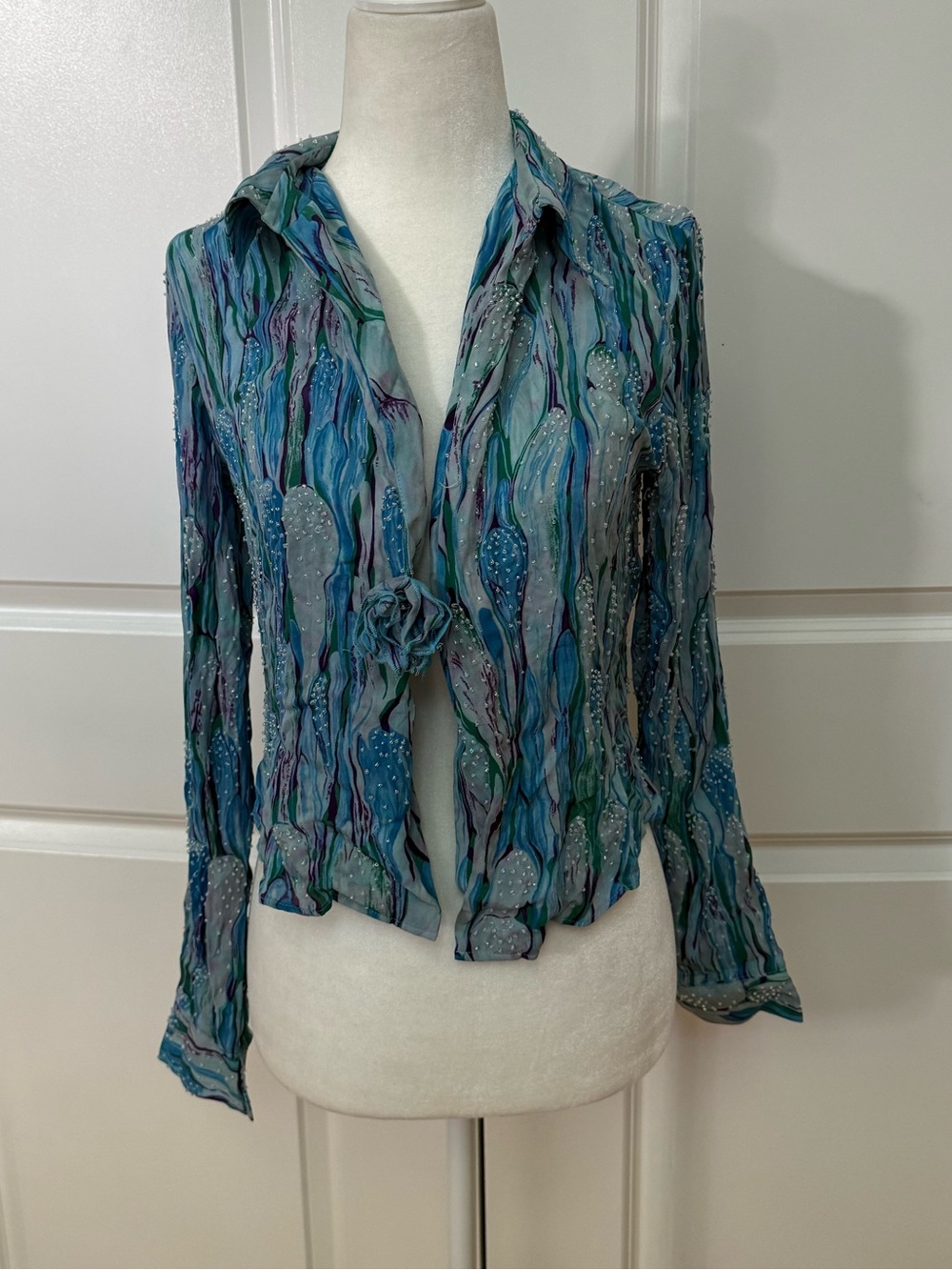 Diane von Furstenberg 100% Silk Beaded Floral Blouse Top M